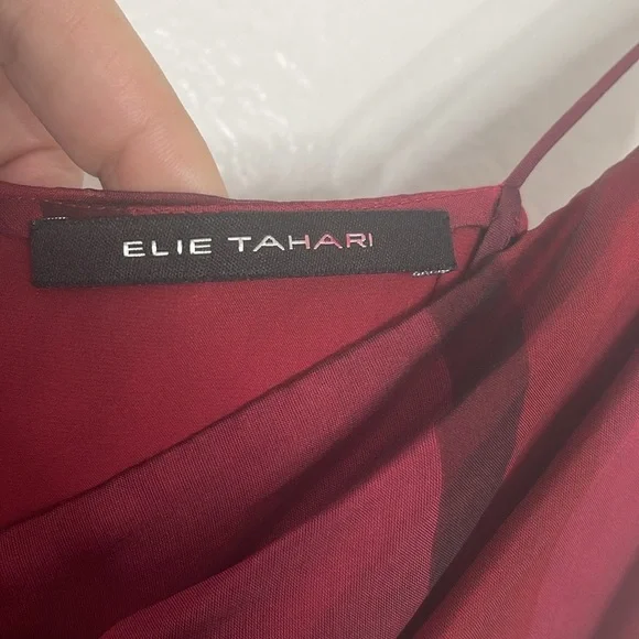 Elie Tahari 100% Silk Chiffon Red Black Spaghetti Strap Slit Front Maxi Dress 8 - Picture 8 of 10